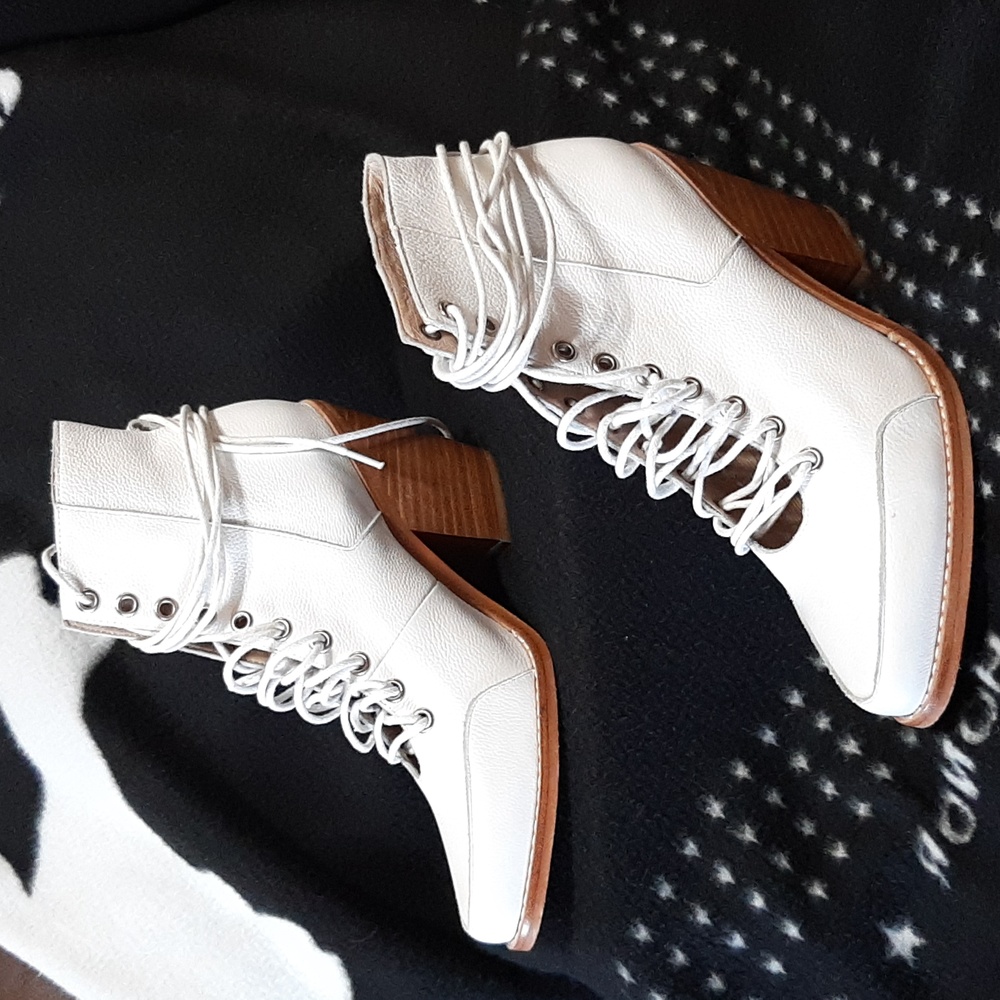 White Anthropologie, Leather, Sol Sana Cayden, Lace-Up Boot
